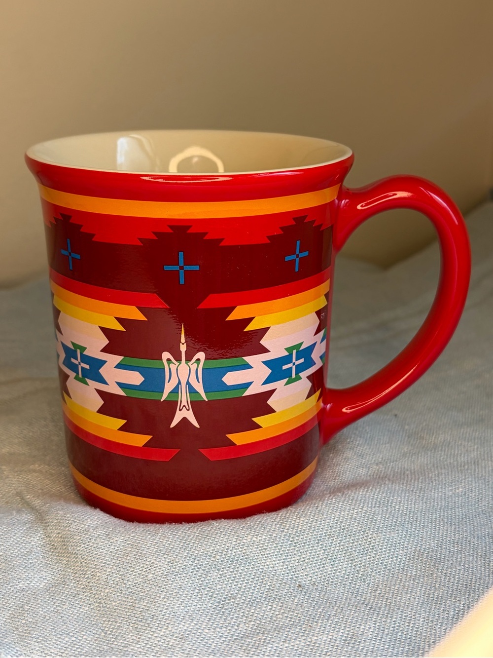 Pendleton Red Southwestern-Pattern Ceramic Mug with Multicolor Accents